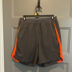 Under Armour Men's Gray and Orange Shorts 7” inseam